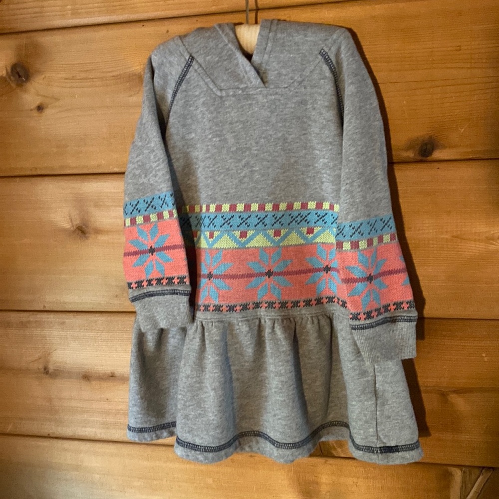 Hanna Andersson Fair Isle Snowflake print Hooded Dress 100% Cotton Winter Hoodie